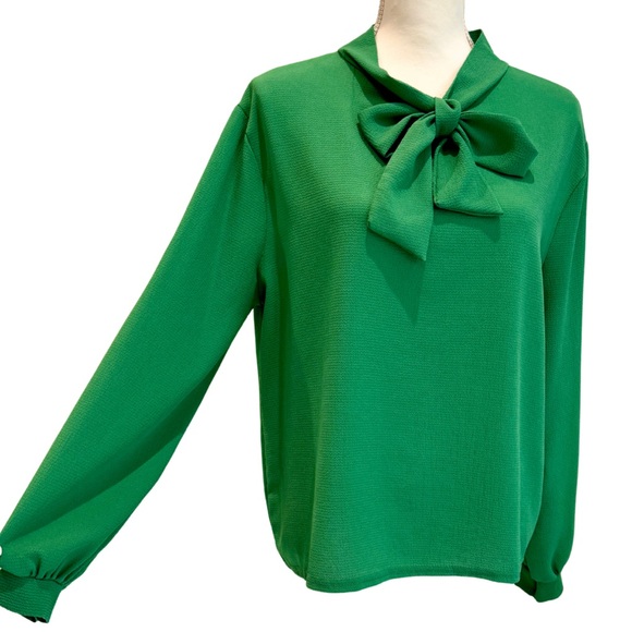NWOT Boohoo Green Long Sleeve Blouse with Neck Ties - Bow! | Size US 10 - Picture 3 of 12